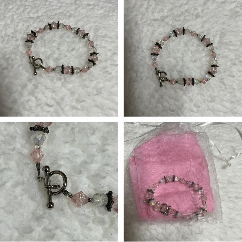 Pink, clear,  & Black Beaded Bracelet.